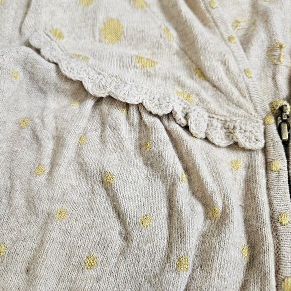 Moth Women Hooded Zip Wool Blend Cardigan Sweater Tan Yellow Dots Large Ruffle - Picture 2 of 9